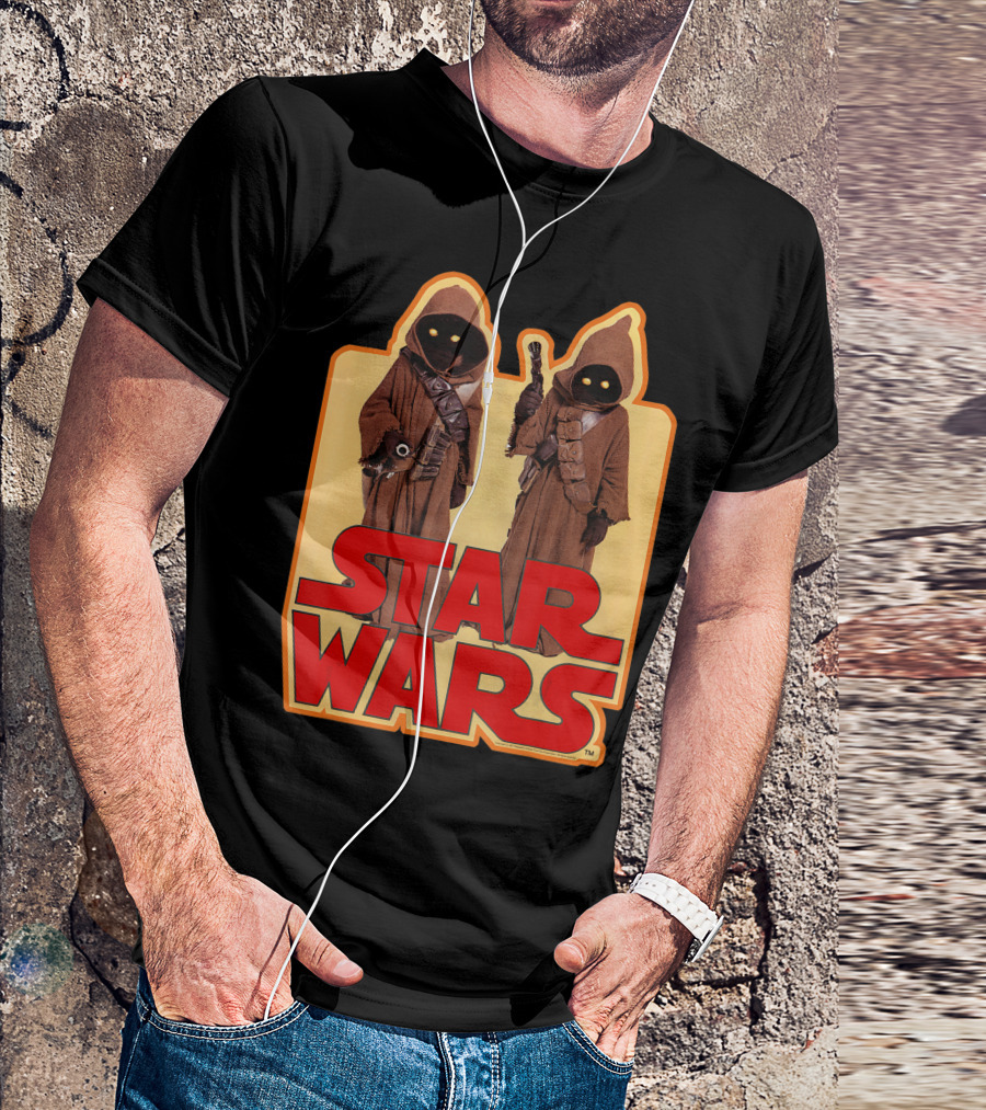 Star Wars Jawas Posing Iconic Brown Robes With Yellow Eyes T-Shirt