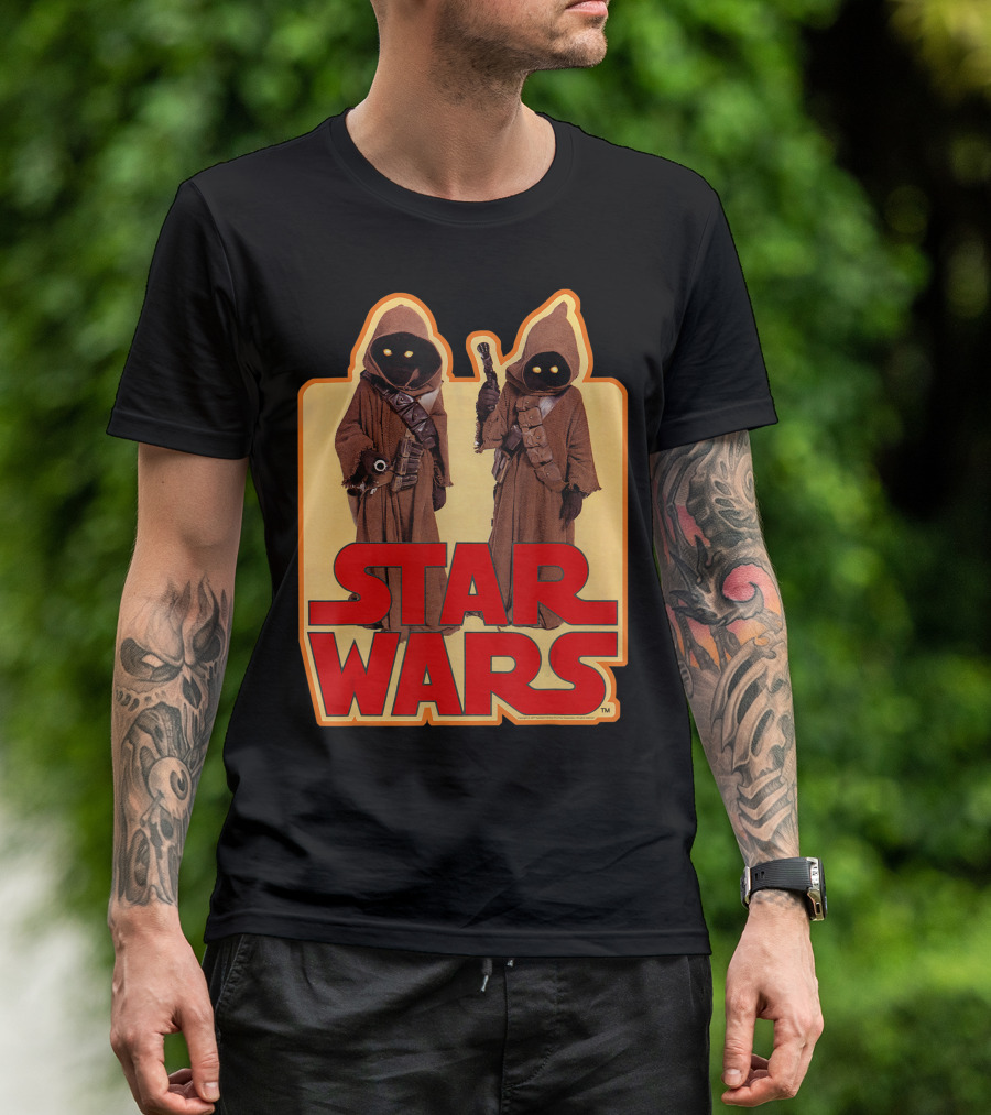 Star Wars Jawas Posing Iconic Brown Robes With Yellow Eyes T-Shirt