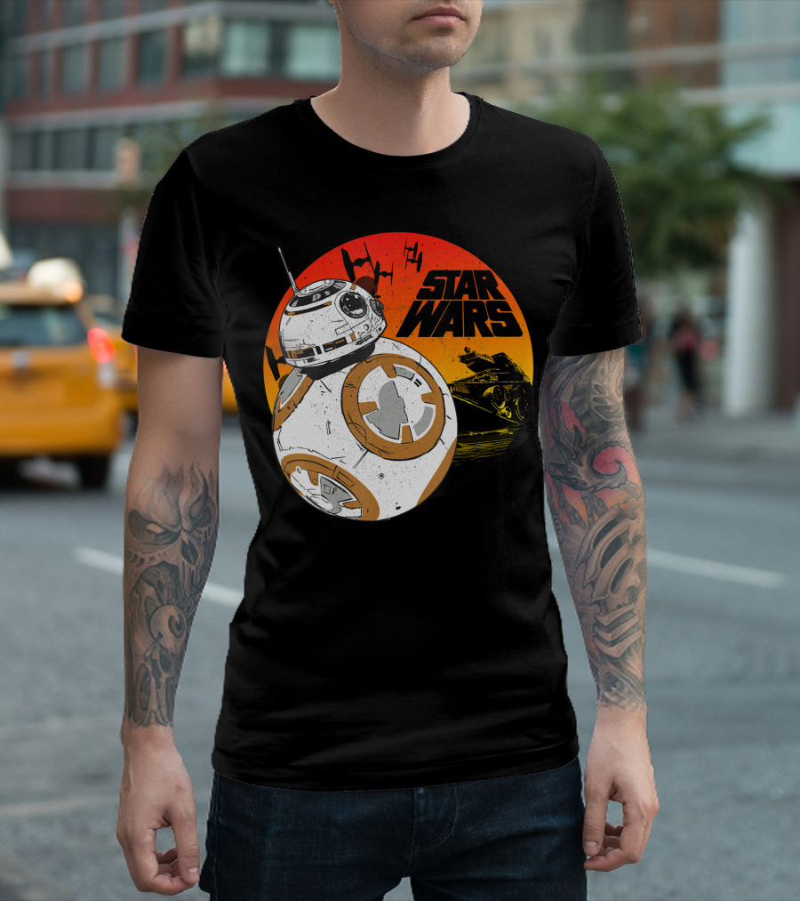 Star Wars BB-8 Last Jedi Sunset Rollabout with TIE Fighters and X-Wing T-Shirt