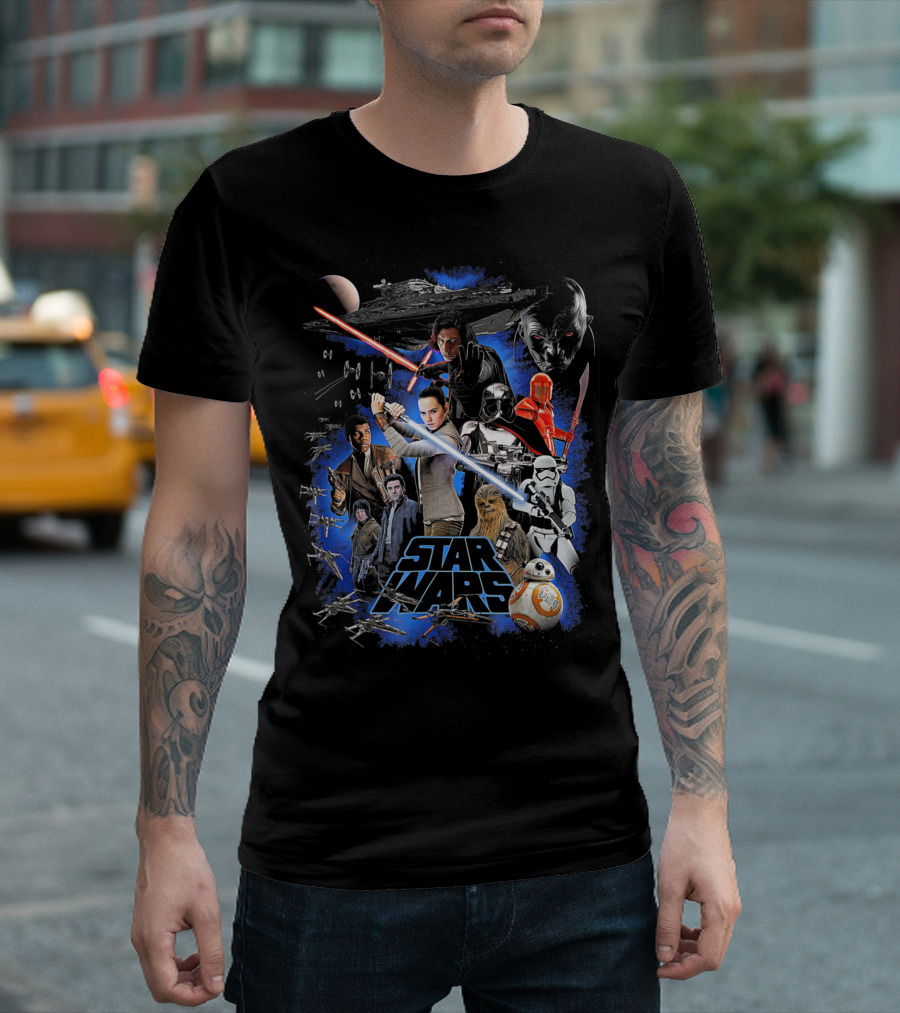Star Wars Last Jedi Classic Epic Film Characters and Iconic Battle T-Shirt