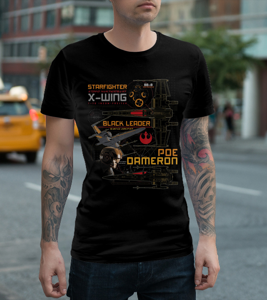 Starfighter X-Wing Black Leader Poe Dameron BB-8 Star Wars Last Jedi T-Shirt