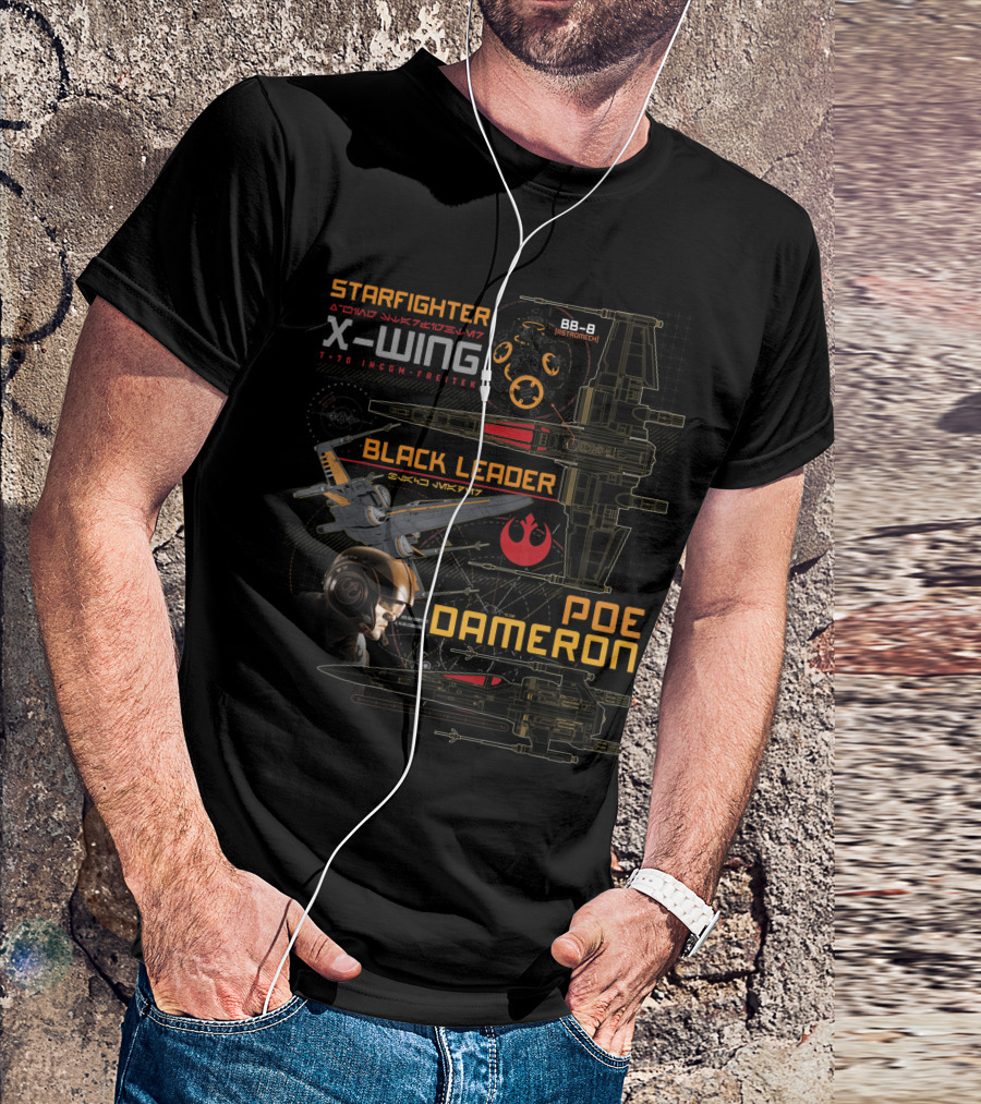 Starfighter X-Wing Black Leader Poe Dameron BB-8 Star Wars Last Jedi T-Shirt