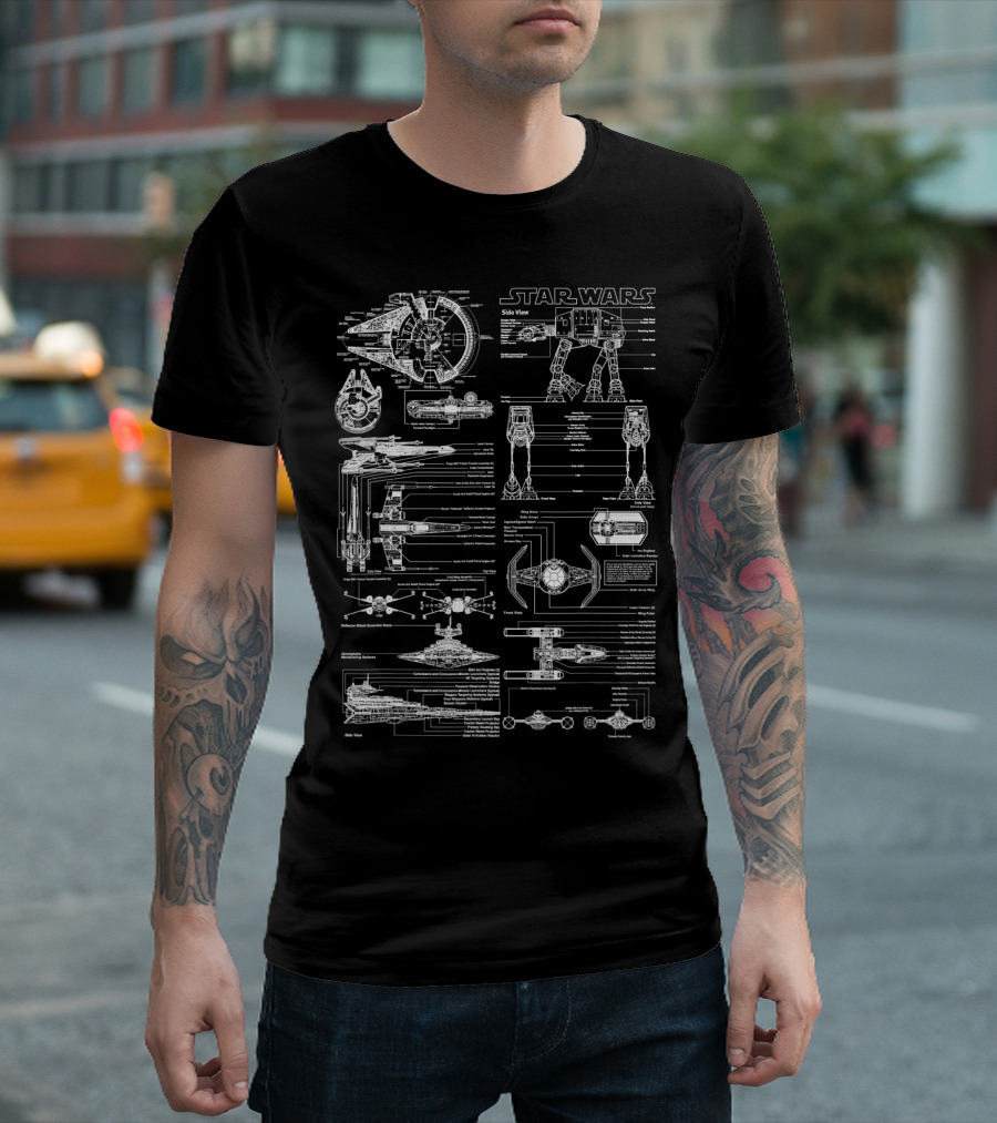 Star Wars Master Vehicle Schematics Detailed Starfighter and Starship Blueprints T-Shirt
