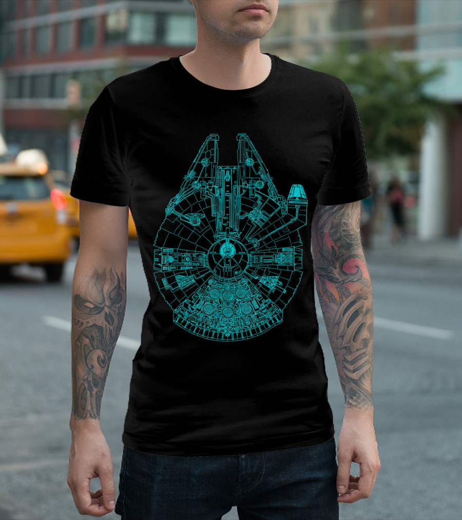 Millennium Falcon Teal Star Wars Blueprint Details T-Shirt