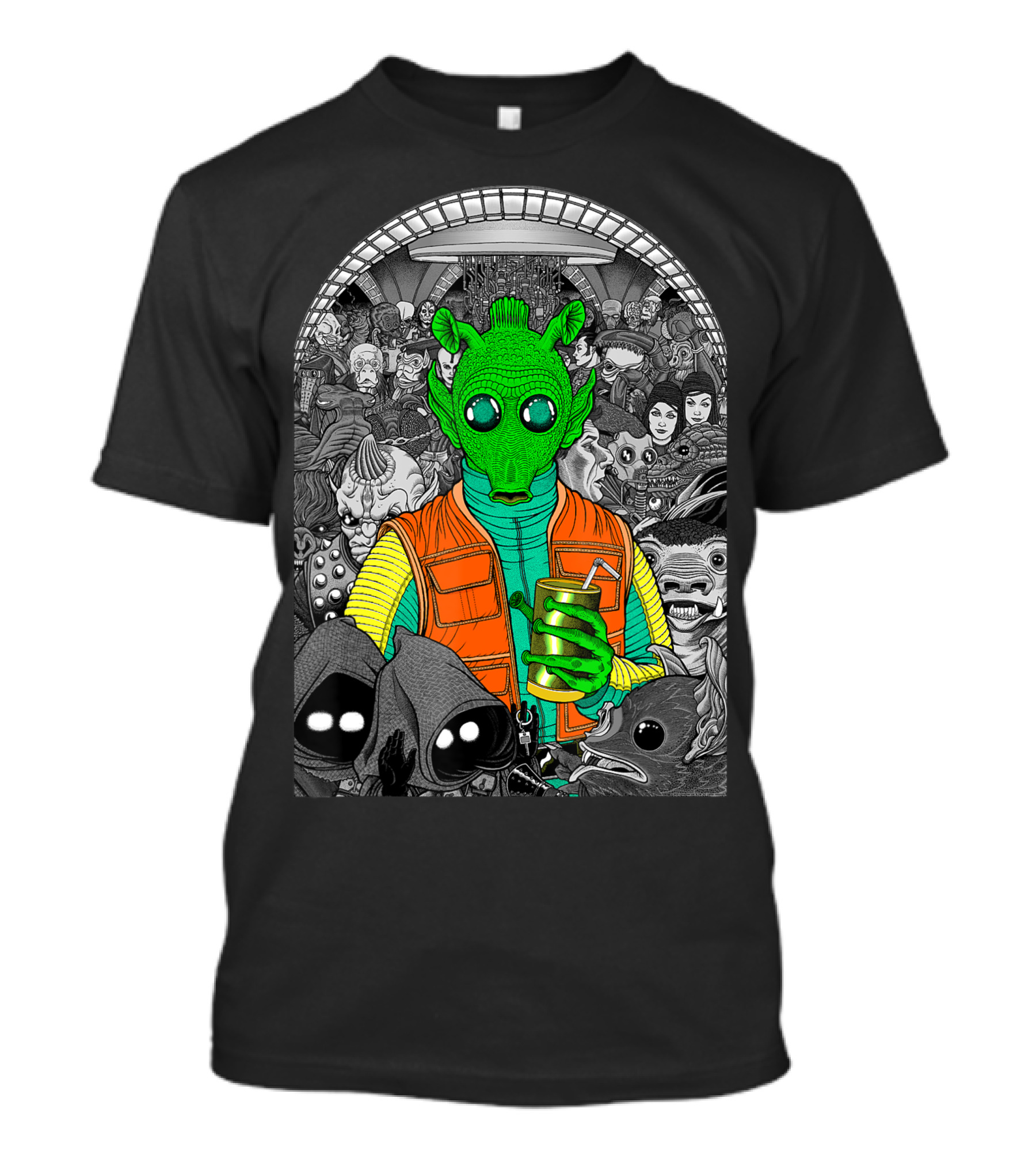 Star Wars Mos Eisley Cantina Greedo Alien In Crowd With Drink T-Shirt