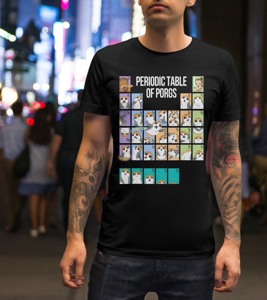 Star Wars Periodic Table Of Porgs Group Shot Chewbacca And Ewok Elements T-Shirt
