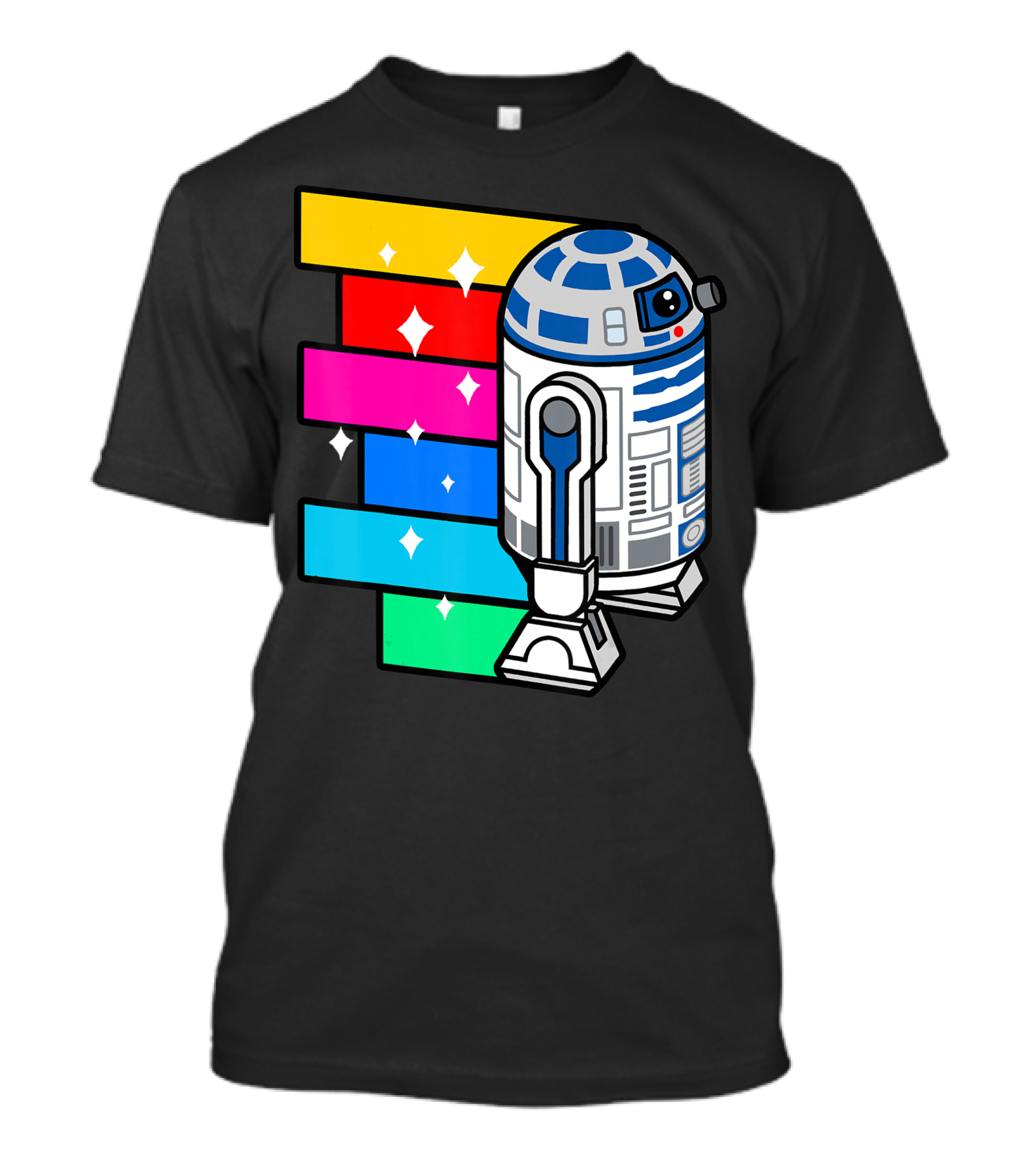 Star Wars R2 D2 Rainbow Roll With Colorful Sparkling Panels T-Shirt