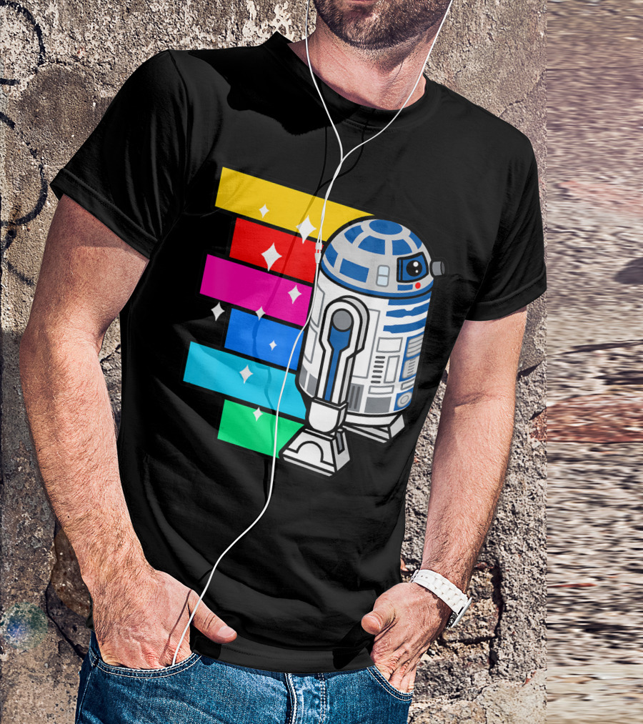 Star Wars R2 D2 Rainbow Roll With Colorful Sparkling Panels T-Shirt