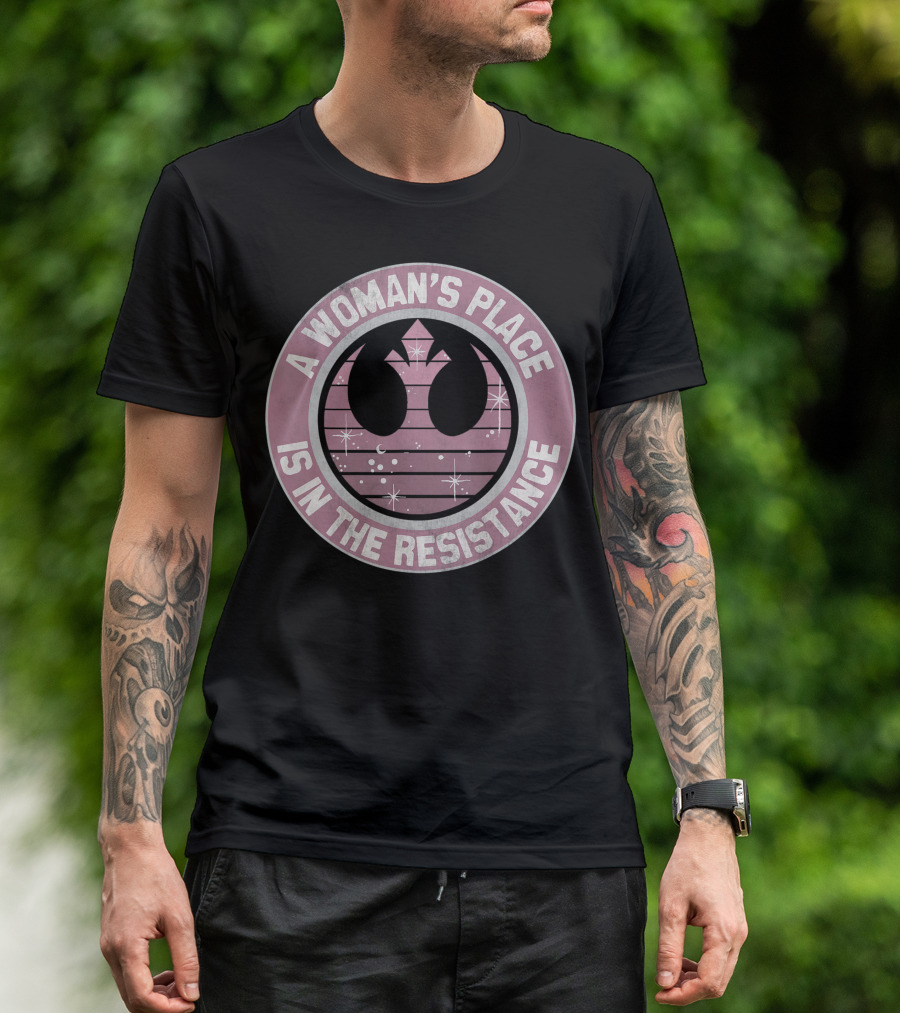 A Woman's Place Is In The Resistance Star Wars Galaxy Crest T-Shirt