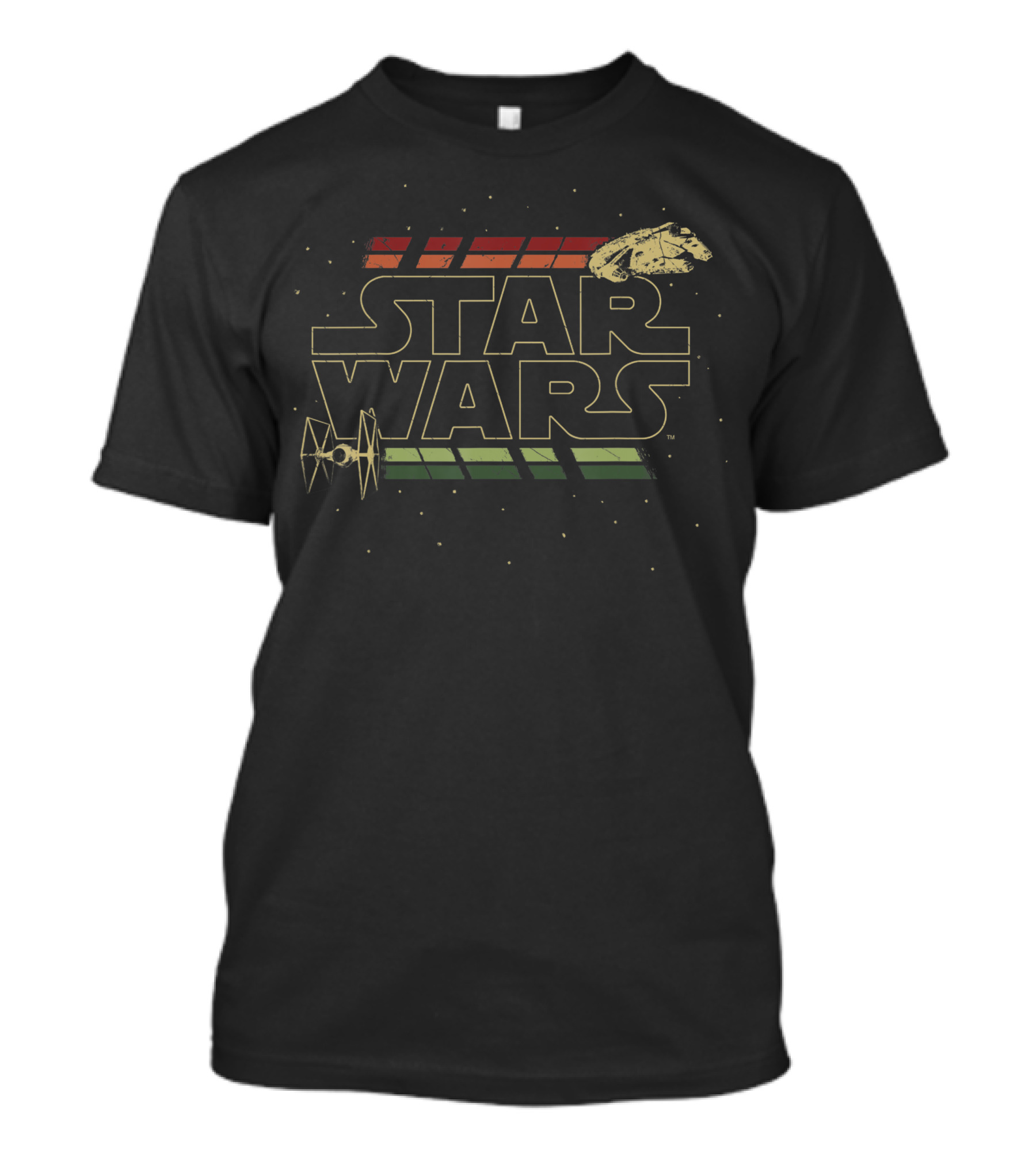 Star Wars Millennium Falcon And TIE Fighter Retro Stripe Line T-Shirt