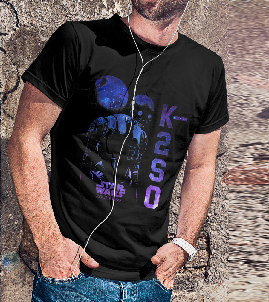 Star Wars Rogue One K 2SO Galaxy Figure With Death Star Background T-Shirt