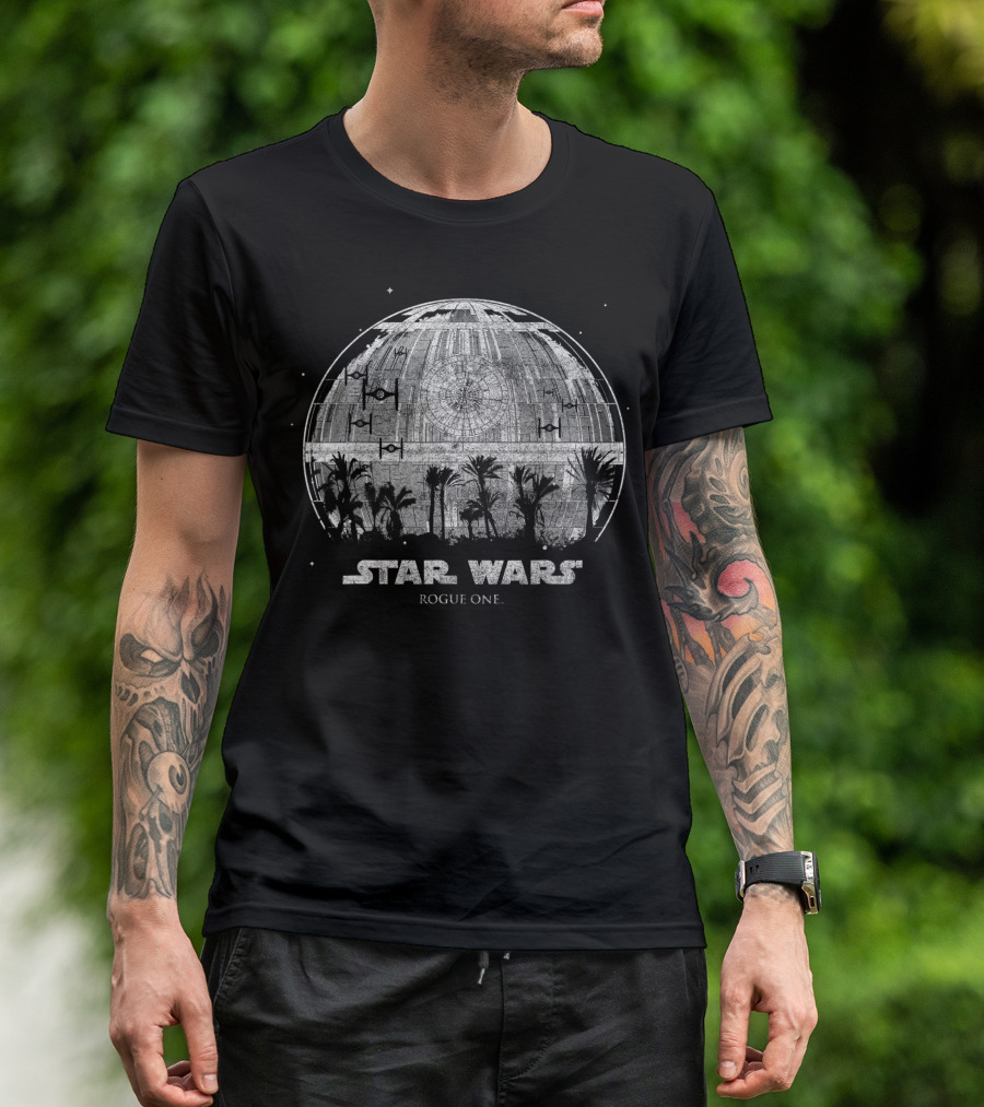 Star Wars Rogue One Death Star And Palm Trees With TIE Fighters T-Shirt