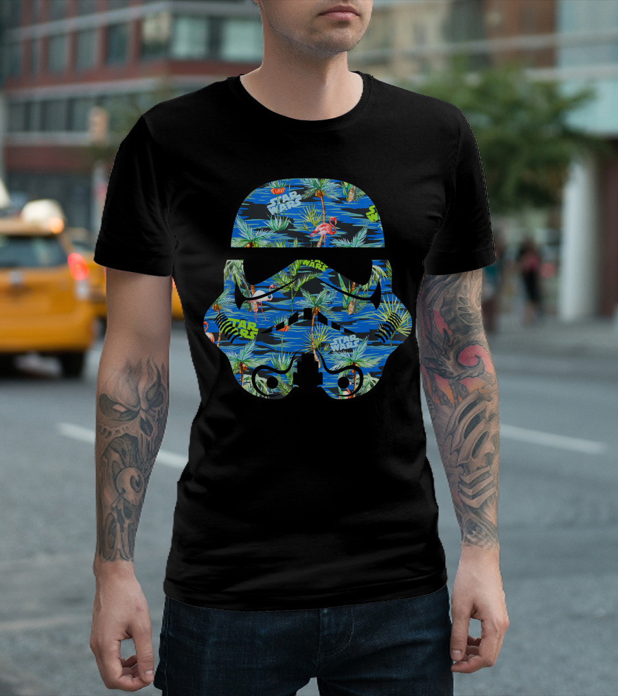 Star Wars Stormtrooper Tropical Flamingo Palm Tree Print Helmet T-Shirt