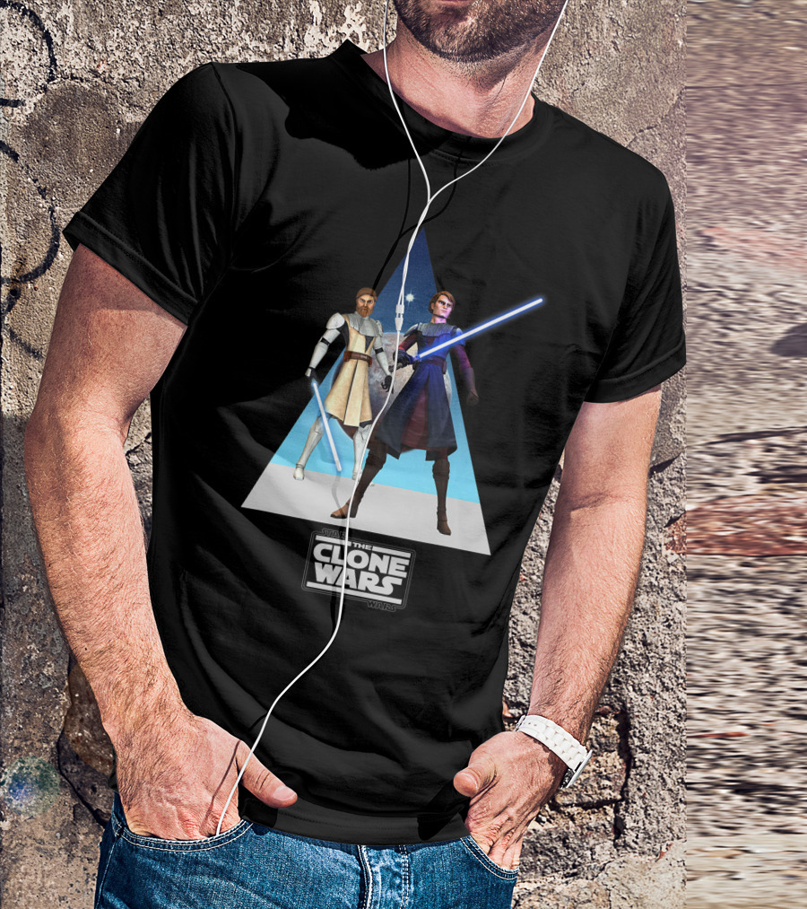 Star Wars The Clone Wars Obi Wan And Anakin Lightsabers Triangle T-Shirt