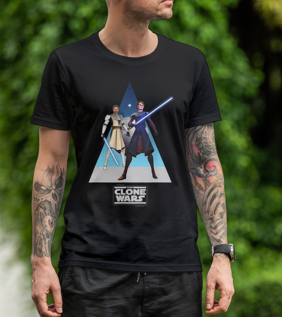 Star Wars The Clone Wars Obi Wan And Anakin Lightsabers Triangle T-Shirt