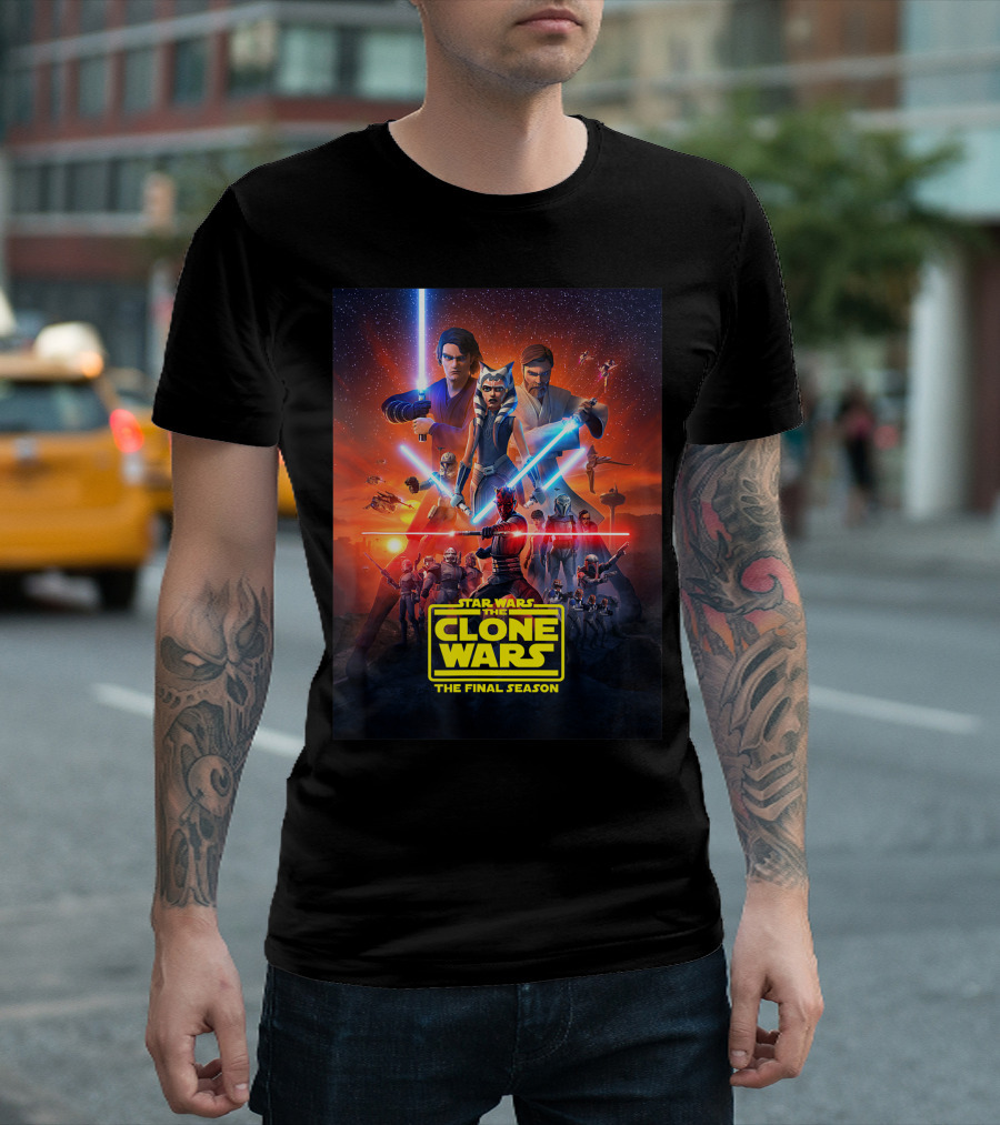 Star Wars The Clone Wars The Final Season Jedi Lightsaber Battle T-Shirt