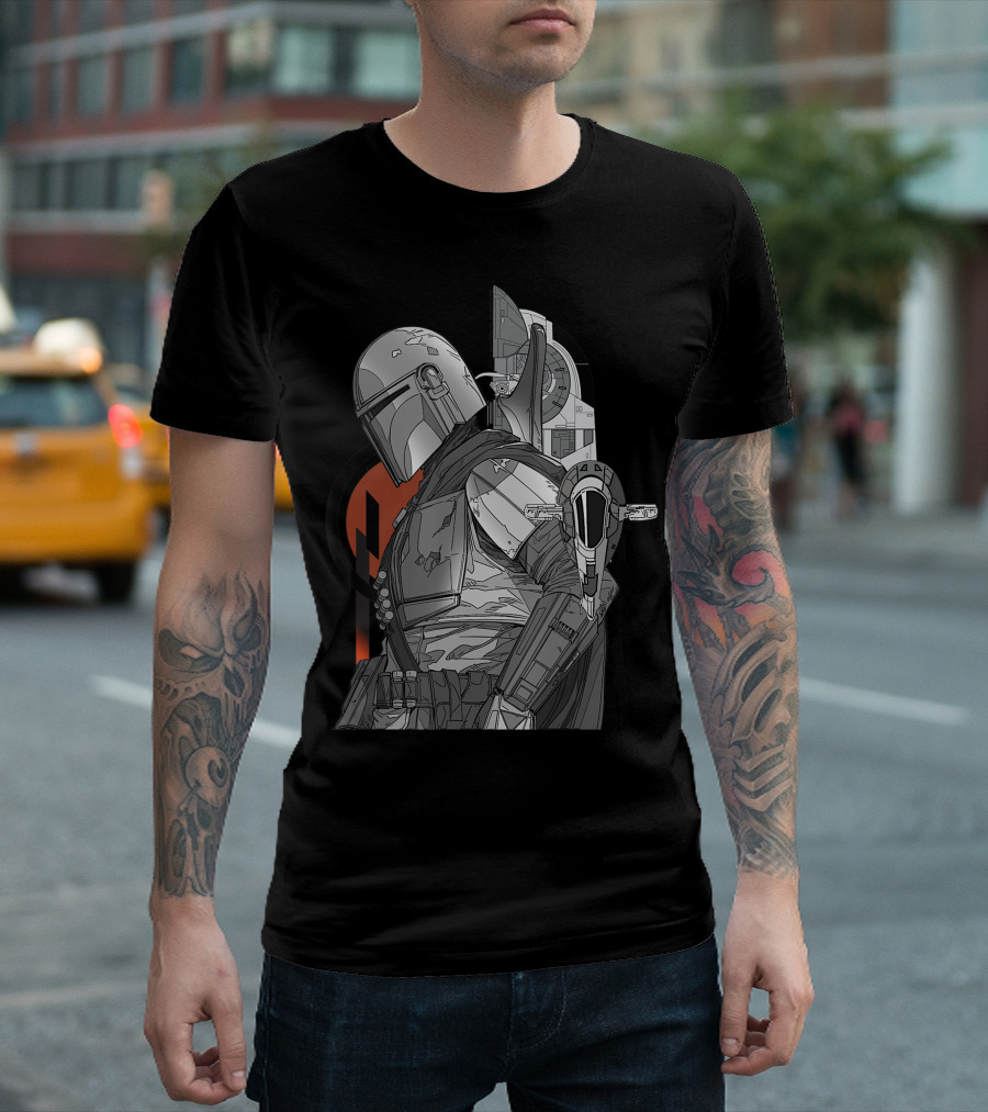 Star Wars The Mandalorian Metallic Vehicles Featuring Boba Fett’s Slave I And Razor Crest T-Shirt