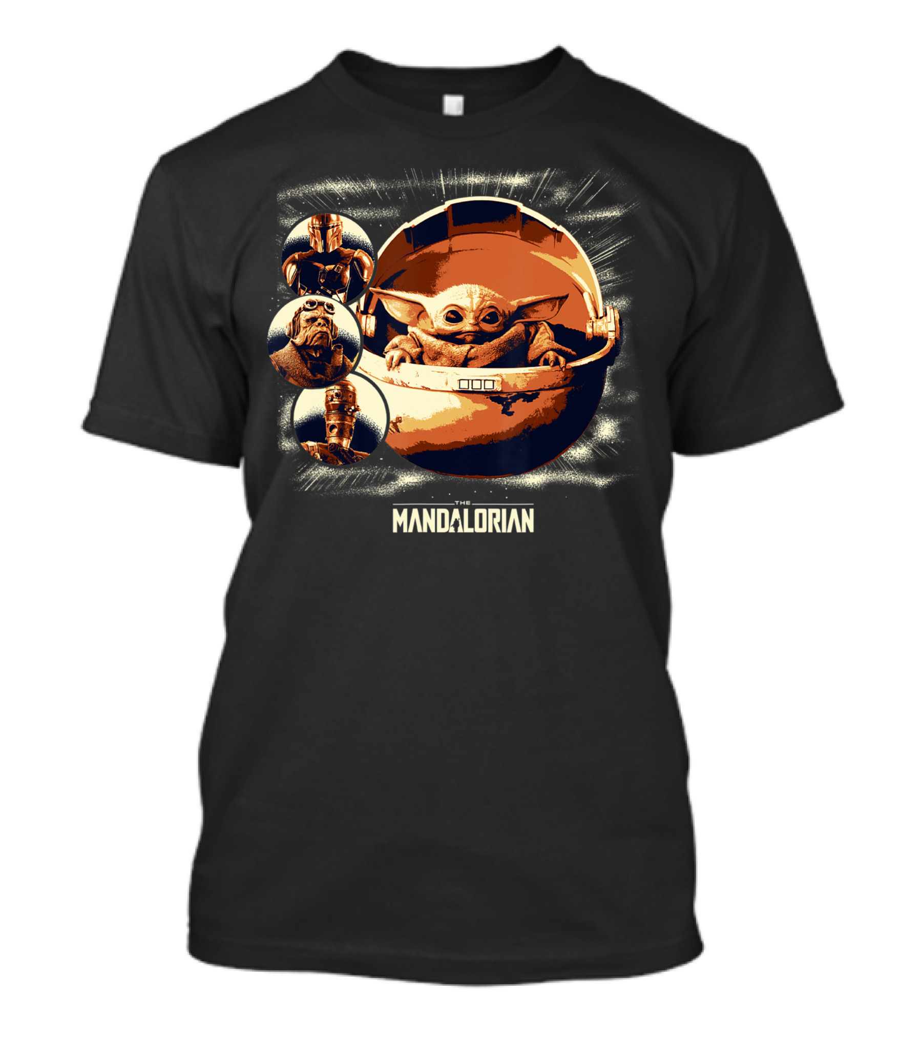 The Mandalorian The Child Character Montage With Droid And Alien Helmets T-Shirt