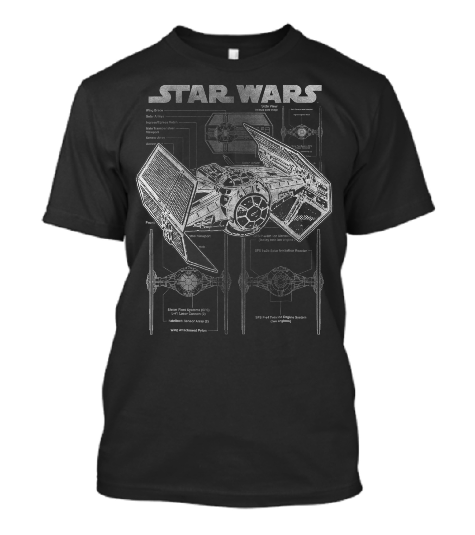 Star Wars TIE Fighter Blueprint Schematics Detailed Diagram C1 N1 T-Shirt
