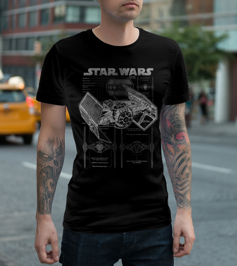 Star Wars TIE Fighter Blueprint Schematics Detailed Diagram C1 N1 T-Shirt