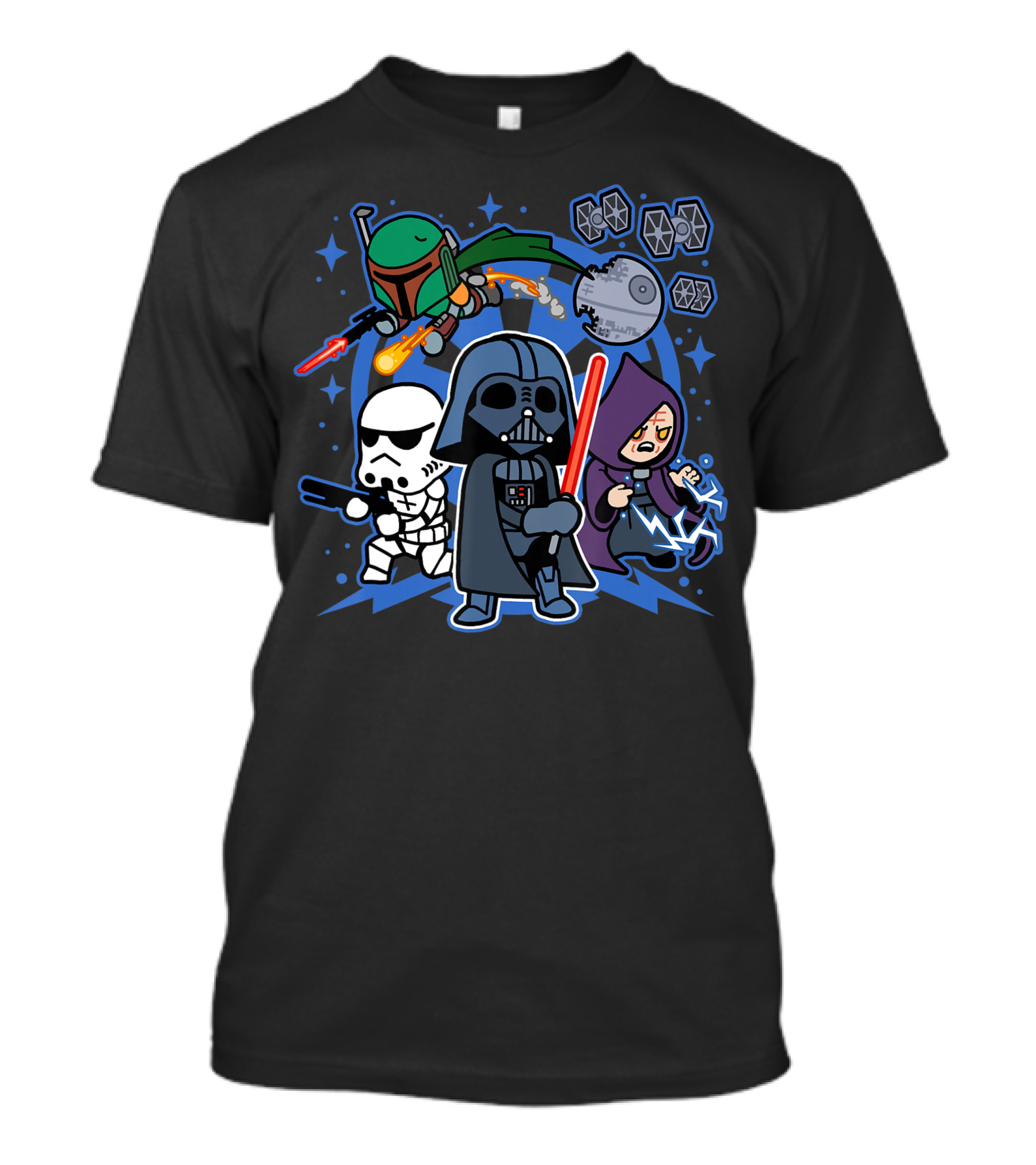 Star Wars Vader Kawaii Chibi Team Empire Stormtrooper Boba Fett Emperor TIE Fighters Death Star T-Shirt