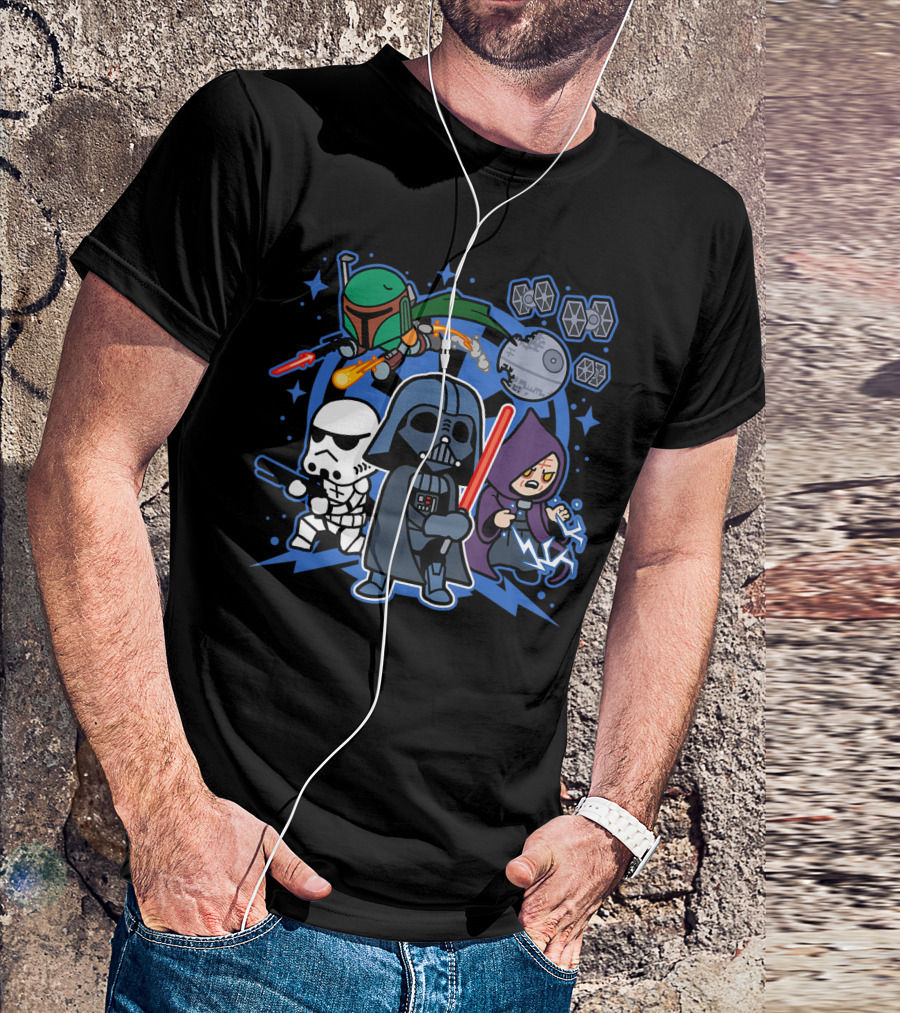 Star Wars Vader Kawaii Chibi Team Empire Stormtrooper Boba Fett Emperor TIE Fighters Death Star T-Shirt