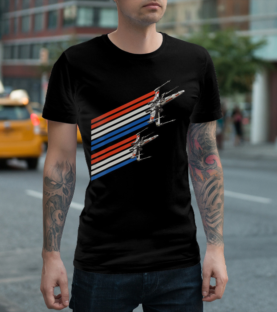 Star Wars X Wing Starfighters Red White Blue American Flag Stripes T-Shirt
