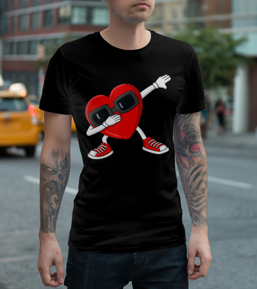 Valentines Day Dabbing Heart Ty Sunglasses Sneakers T-Shirt