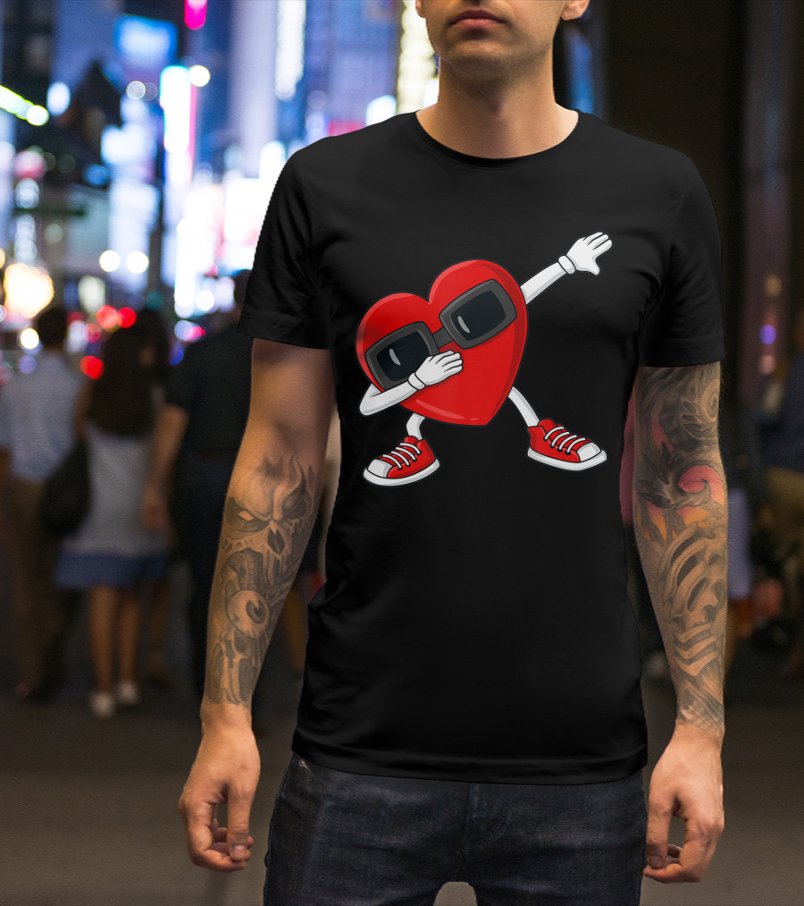 Valentines Day Dabbing Heart Ty Sunglasses Sneakers T-Shirt
