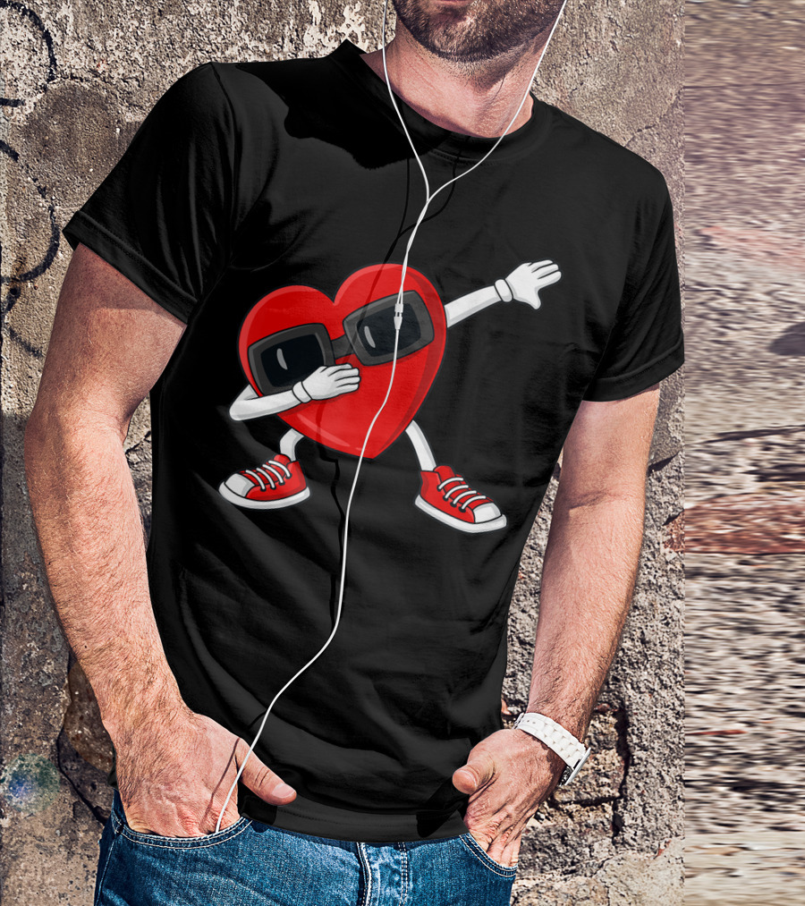 Valentines Day Dabbing Heart Ty Sunglasses Sneakers T-Shirt