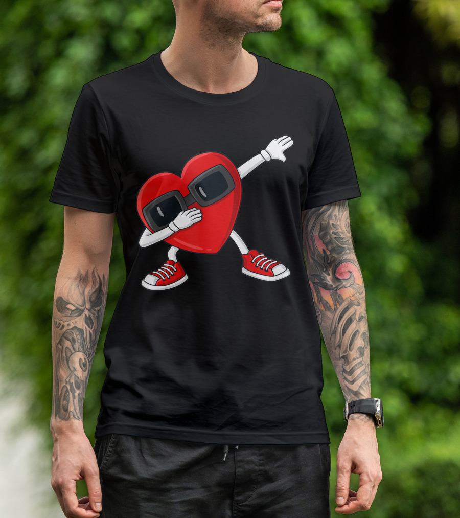 Valentines Day Dabbing Heart Ty Sunglasses Sneakers T-Shirt