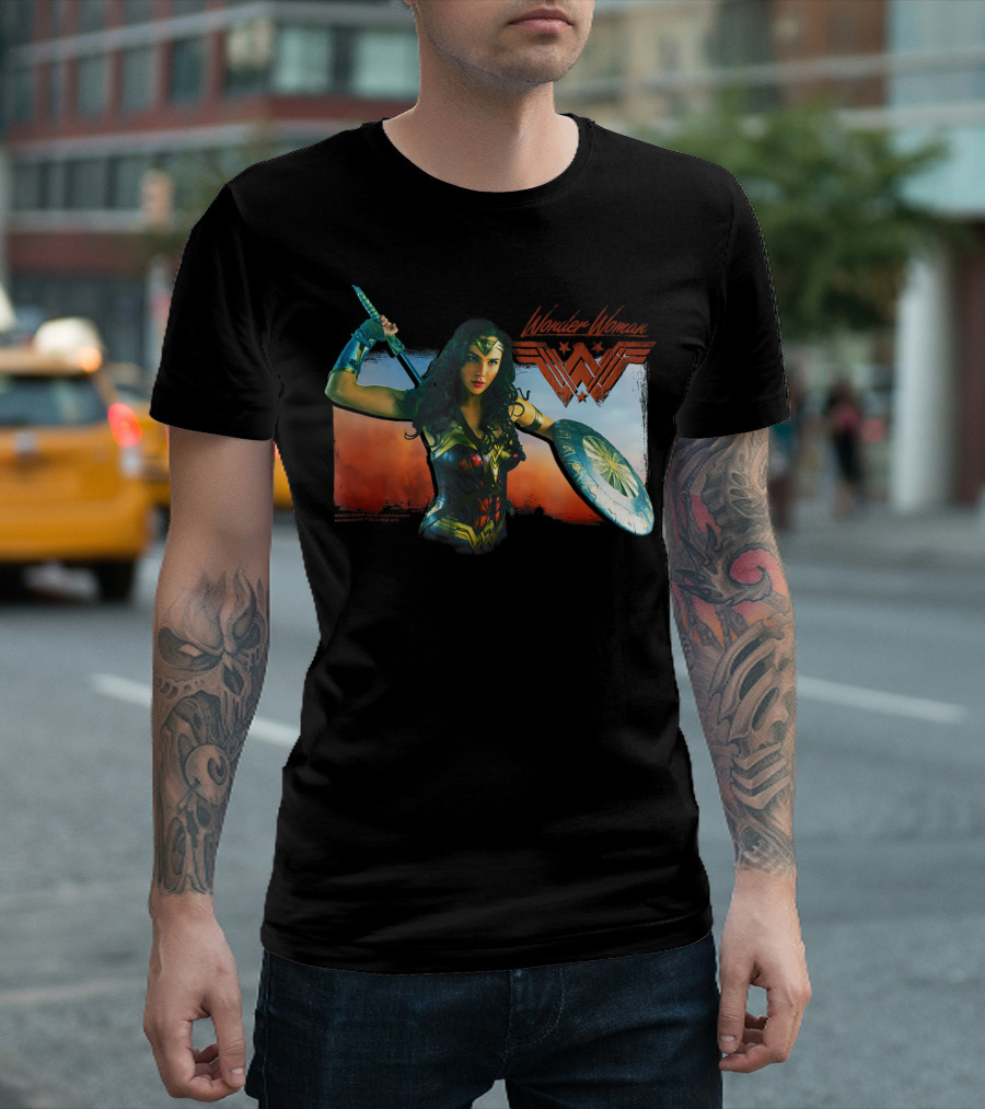 Wonder Woman Iconic Warrior Movie Character with Sword and Shield T-Shirt