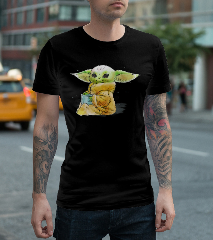 Star Wars The Mandalorian The Child Holding Soup Cup T-Shirt