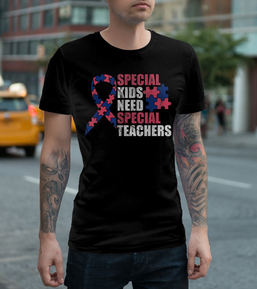 Special Kids Need Special Teachers Autistic Ribbon Puzzle T-Shirt