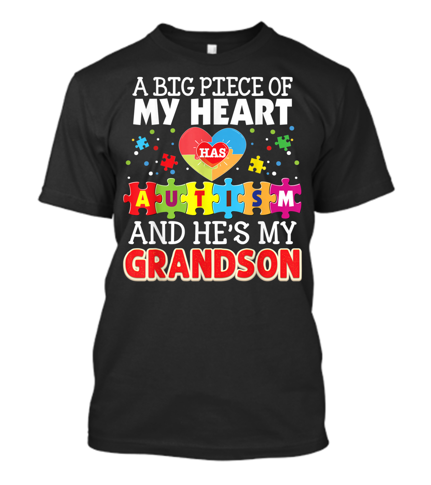 A Big Piece Of My Heart Has Autism And He's My Grandson Puzzle Heart T-Shirt