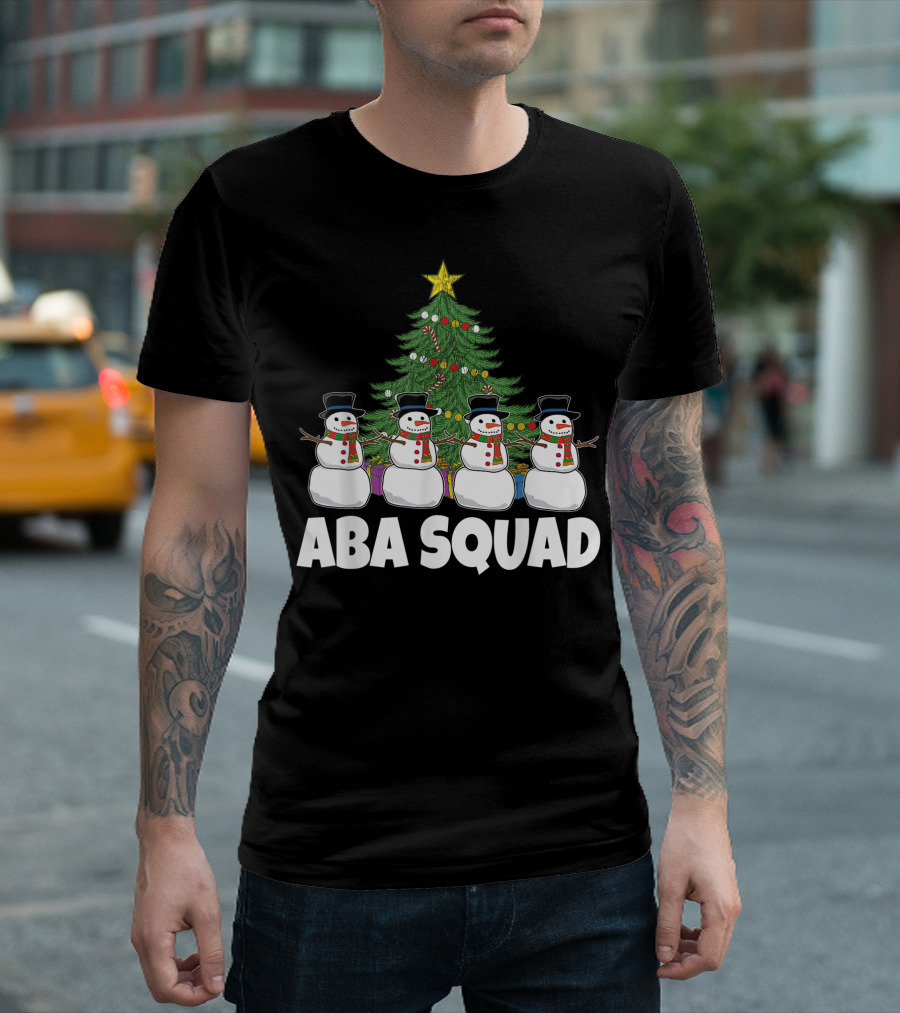 ABA Squad Snowman Christmas Tree Applied Behavior Analyst Therapist T-Shirt