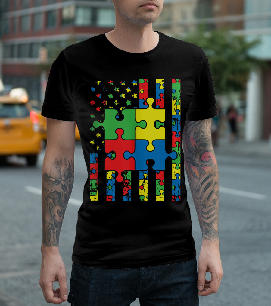American Flag Puzzle Autism Awareness Baby Toddlers T-Shirt