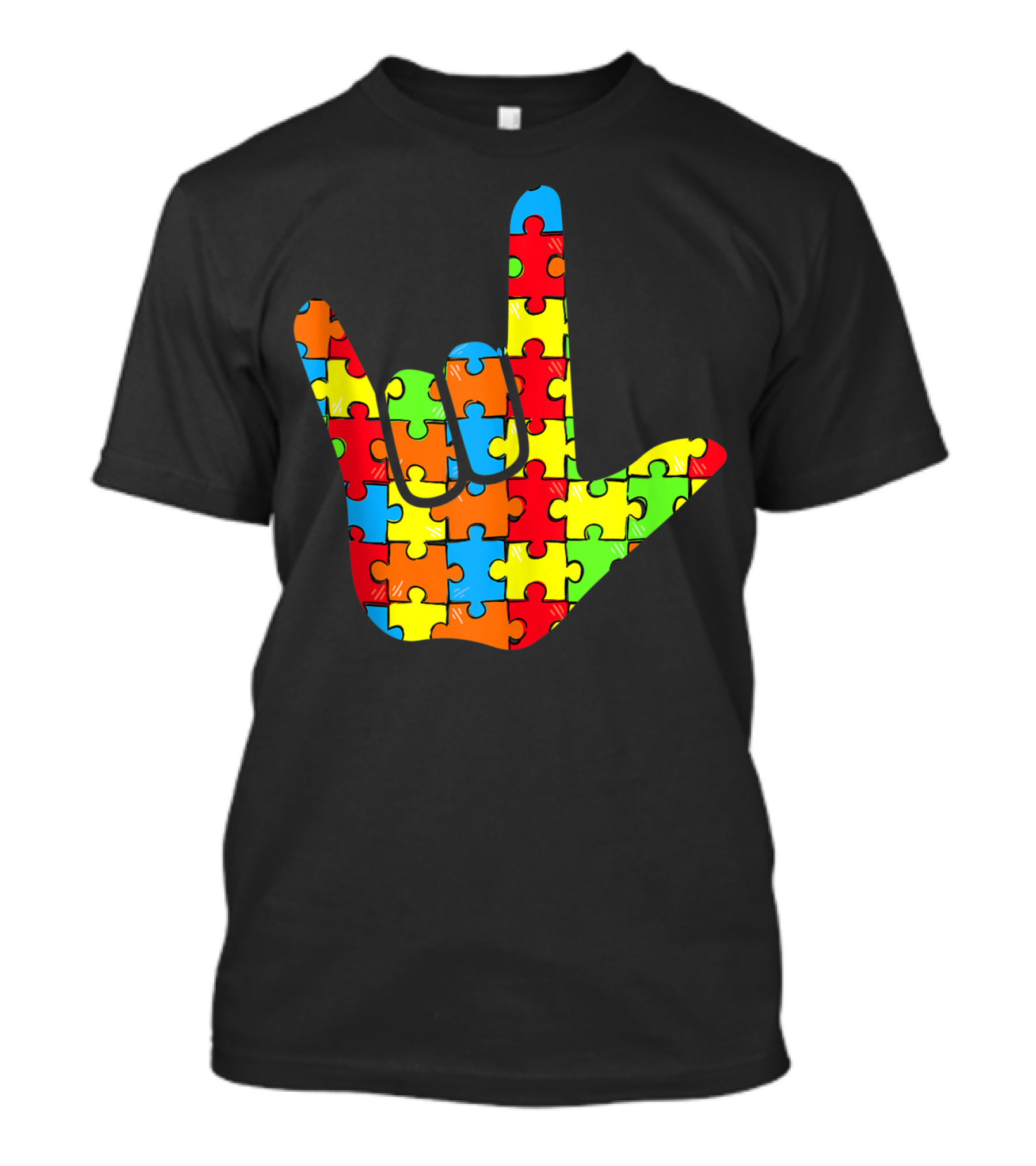 ASL Love Autism Awareness Support Sign Language Puzzle T-Shirt