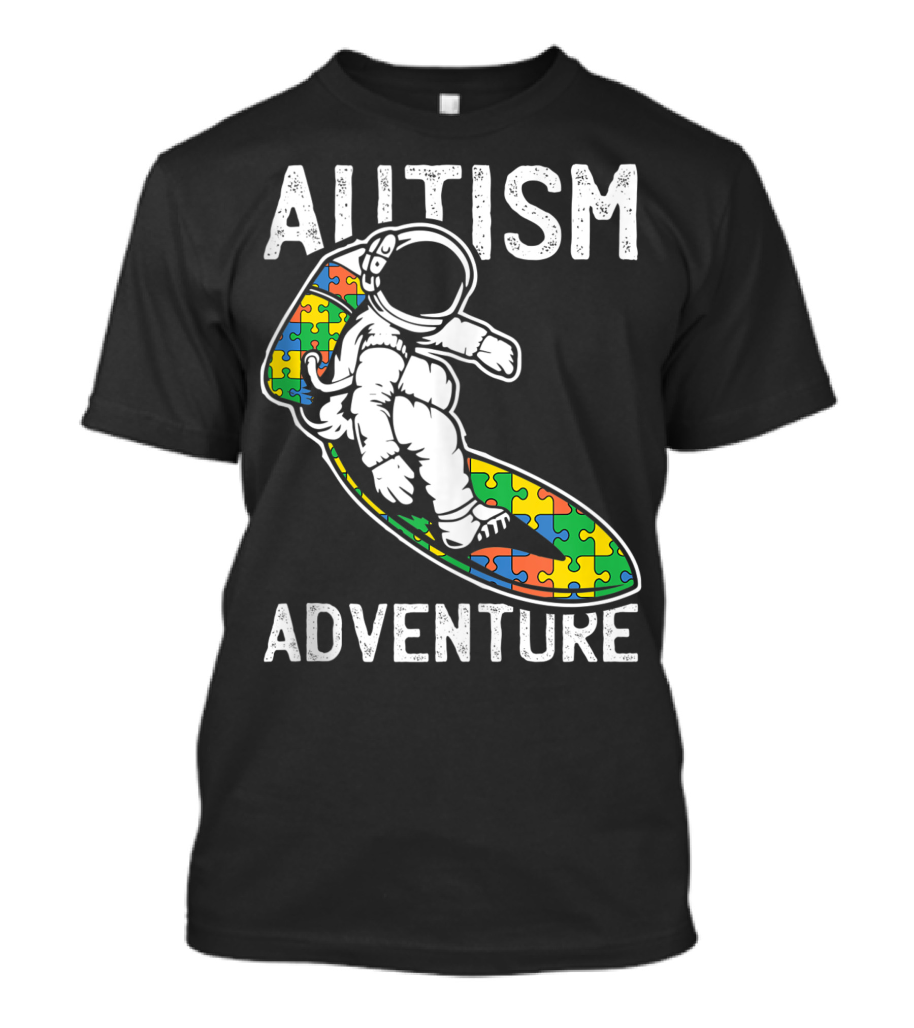 Autism Adventure Astronaut Surfing Puzzle Pieces T-Shirt