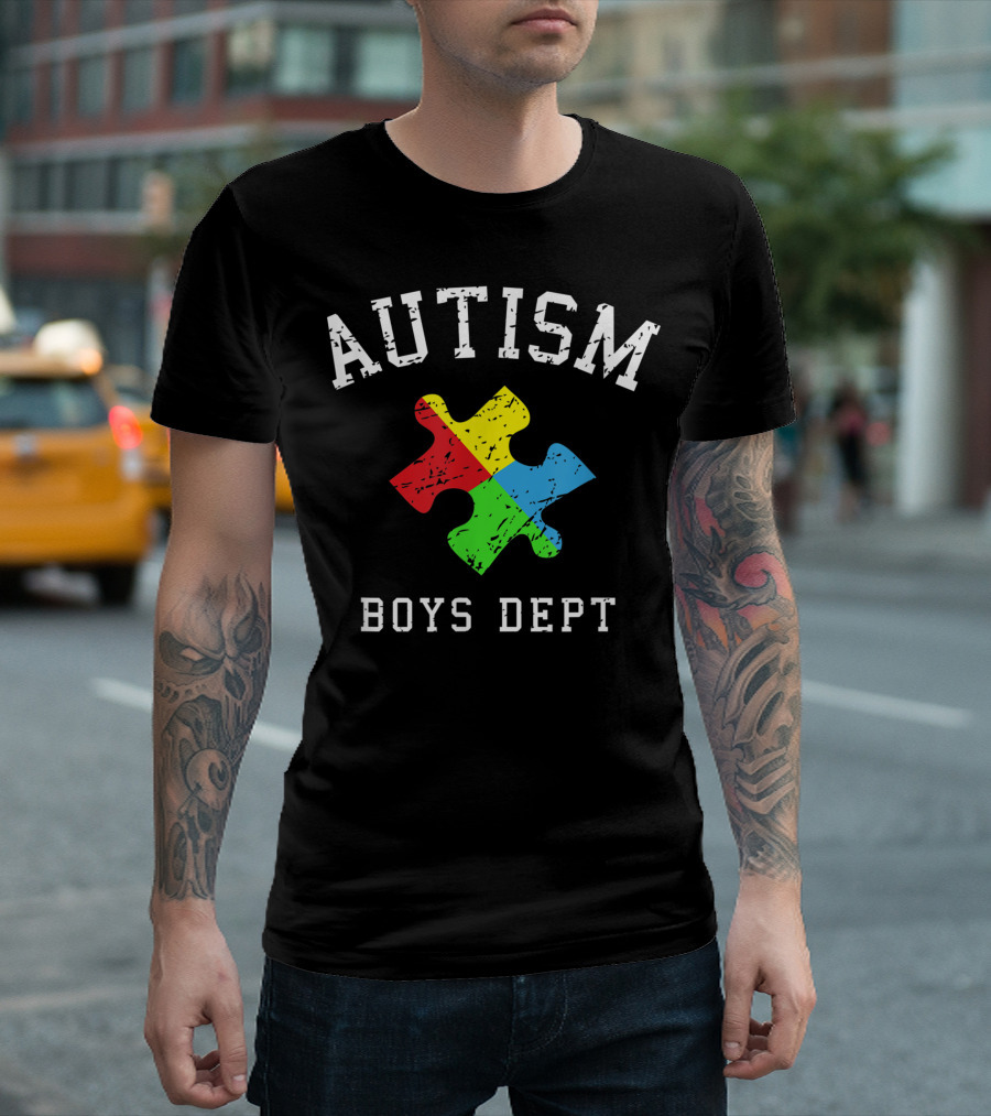 Autism Boys Dept Colorful Puzzle Piece T-Shirt