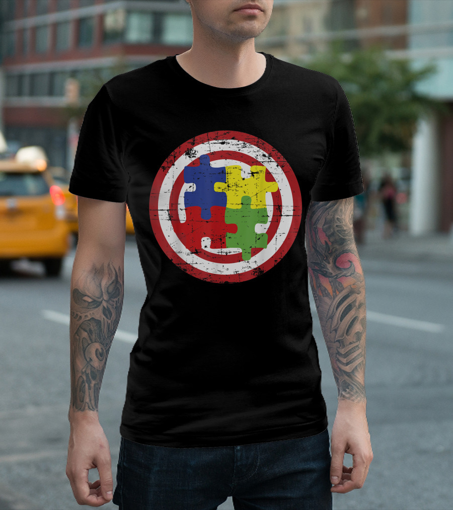 Auism Awareness Captain Shield Puzzle Piece T-Shirt