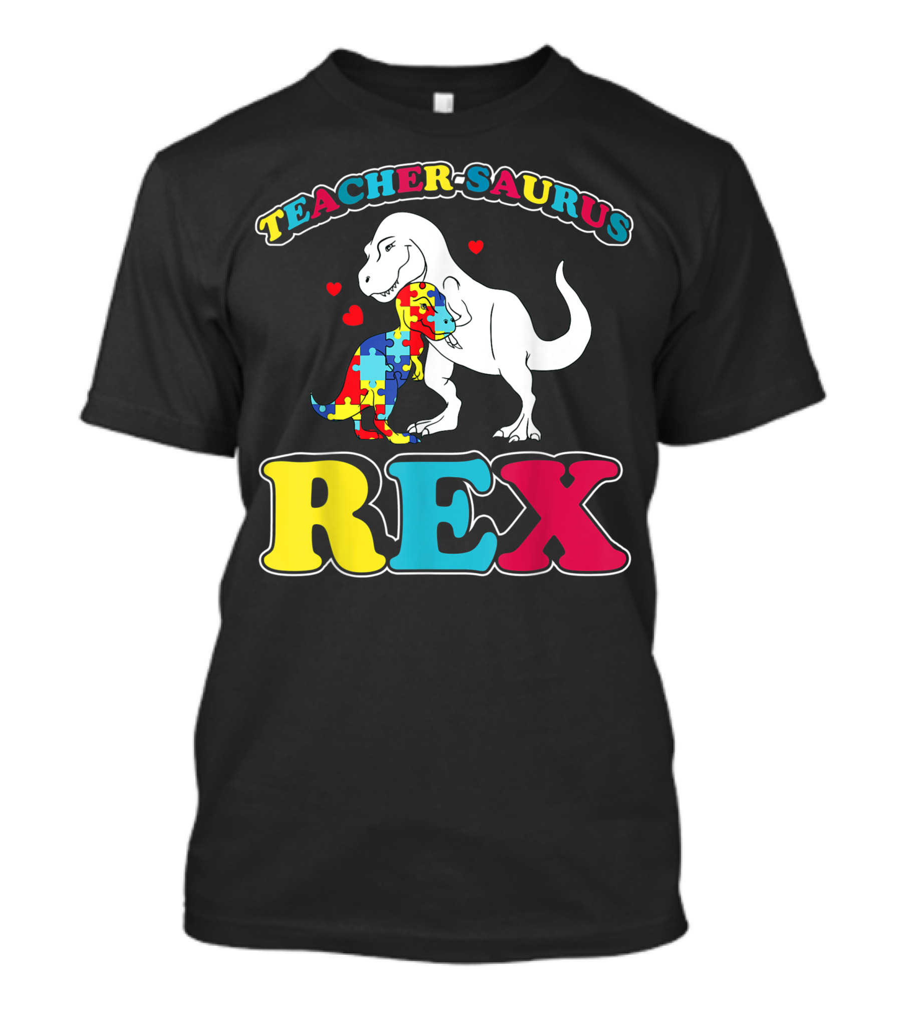 Teachersaurus Rex Autism Awareness Dinosaur Puzzle Heart T-Shirt