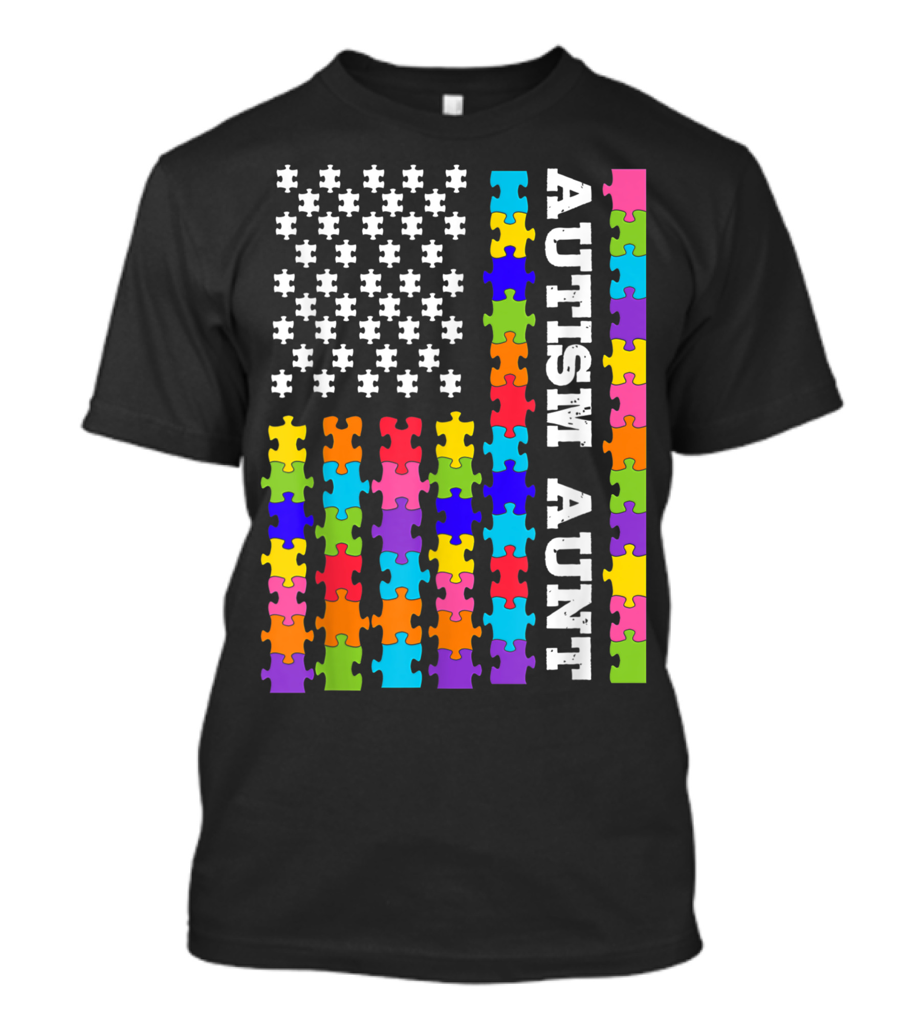Autism Aunt Flag Rainbow Puzzle Autism Awareness Autistic Aunt T-Shirt