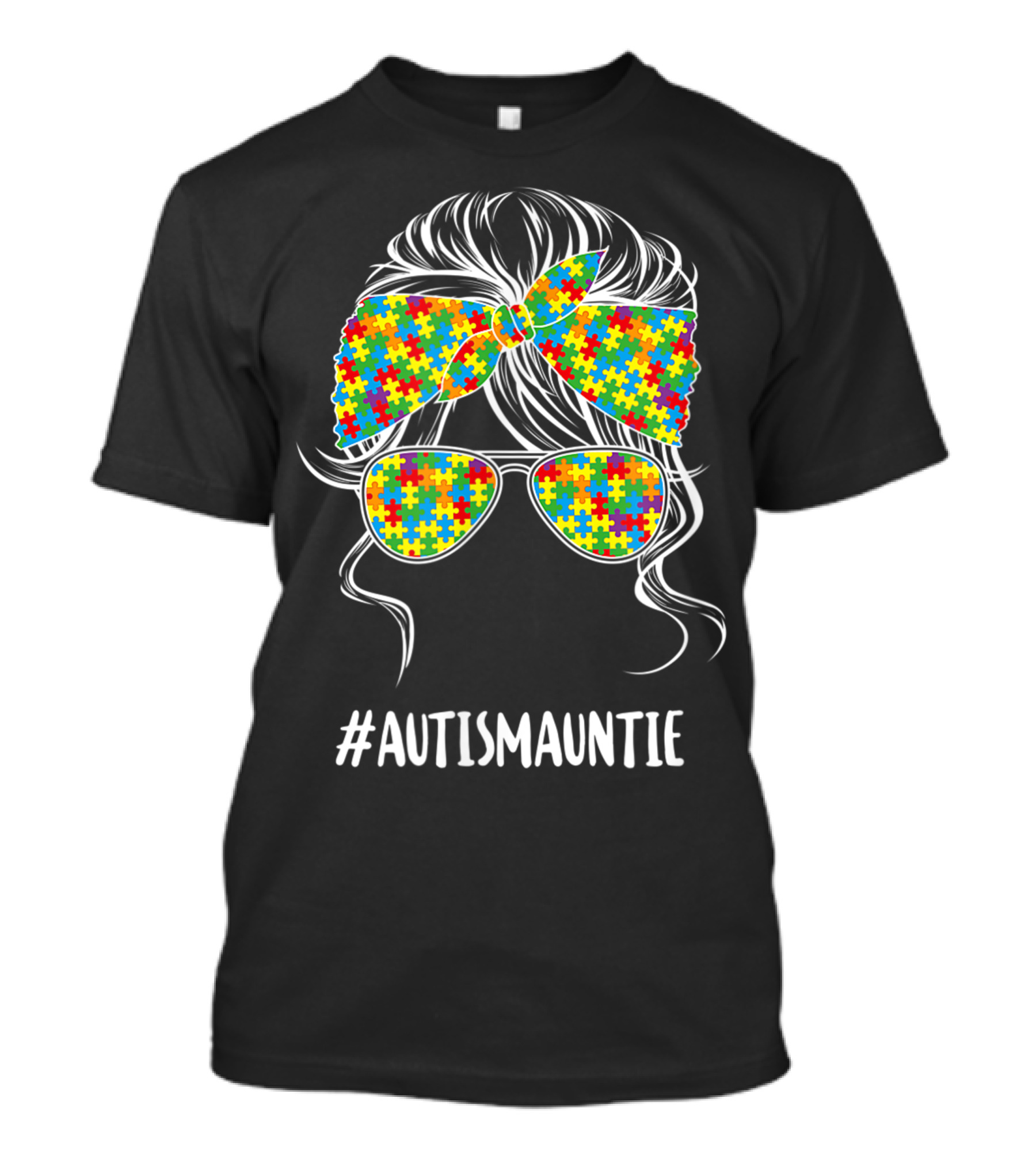 AutismAuntie Autism Awareness Puzzle Piece Bandana And Glasses T-Shirt