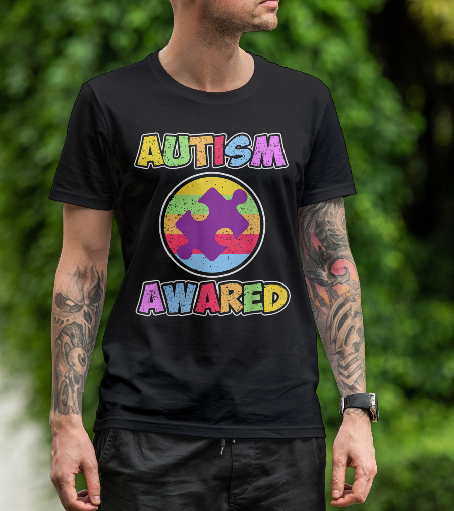 Autism Awared Puzzle Piece Rainbow T-Shirt