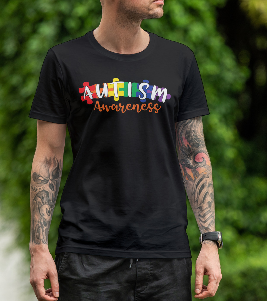 Autism Awareness Accept Understand Love Rainbow Puzzle T-Shirt