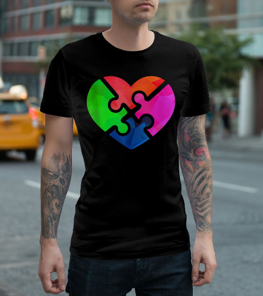 Autism Awareness Colorful Heart Puzzle Advocacy T-Shirt