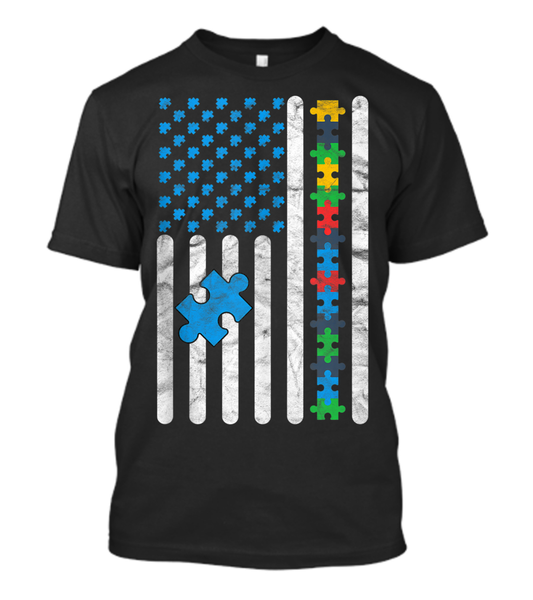 Autism Awareness Puzzle Pieces American Flag Teacher Therapist Autistic T-Shirt