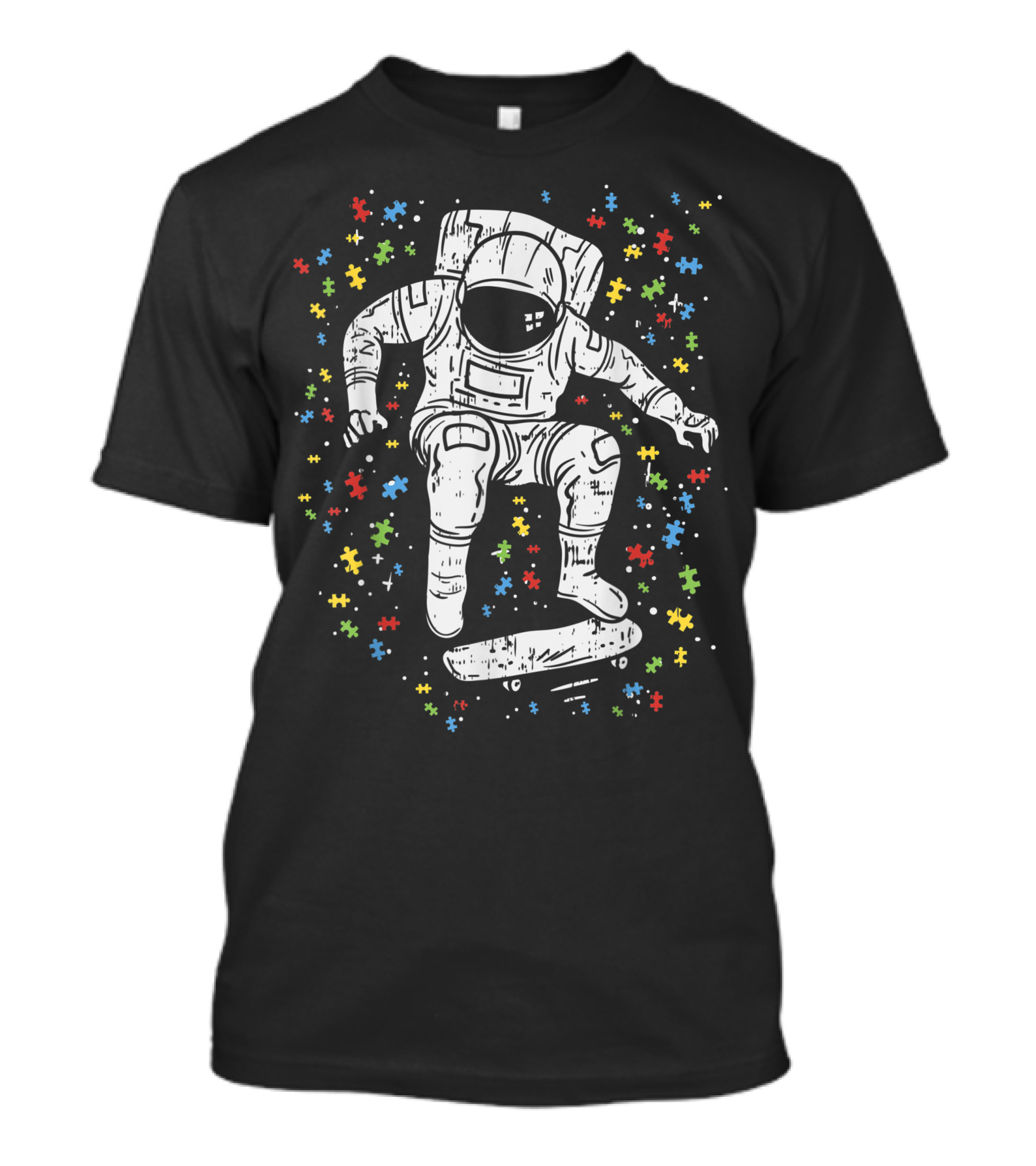 Autism Awareness Puzzle Pieces Astronaut Skateboard Spaceman Skater T-Shirt