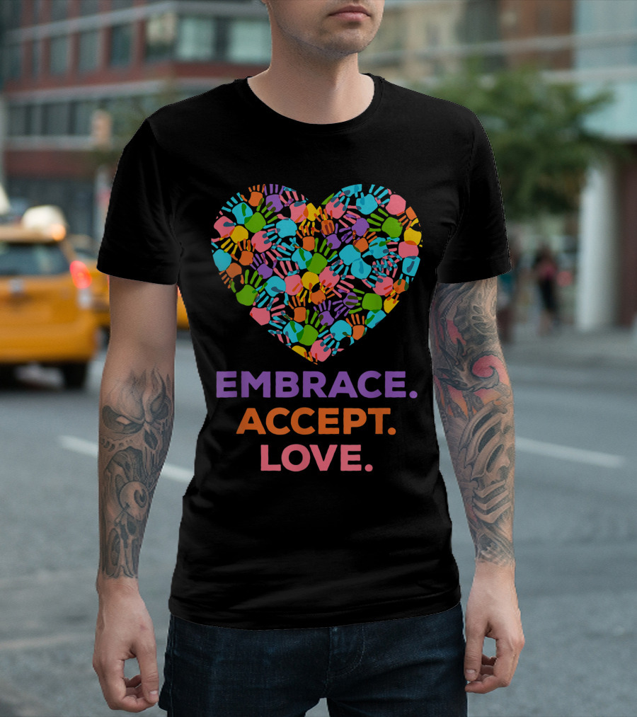 Embrace Accept Love Heart Autism Awareness T-Shirt